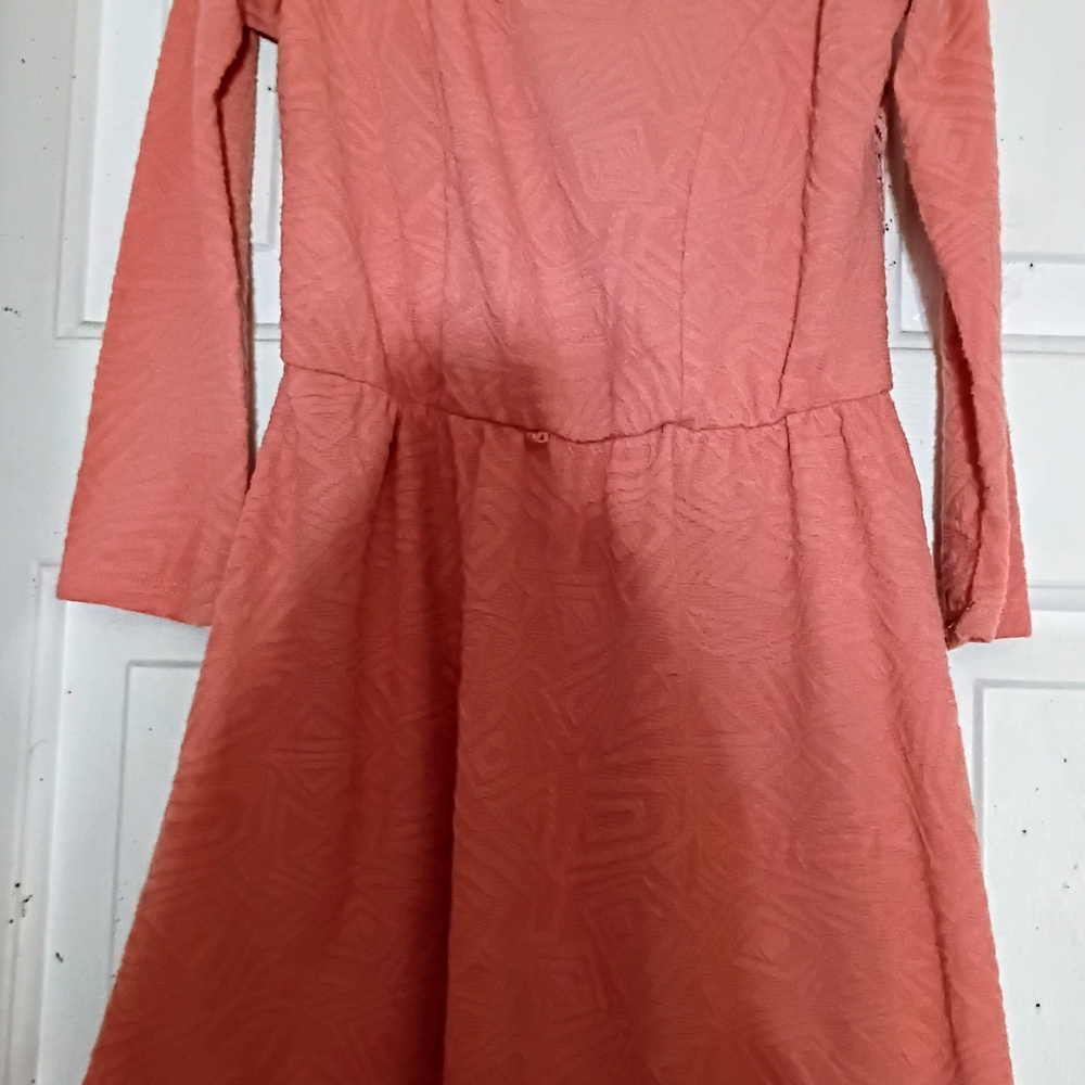 Charlotte Russe Textured Coral Long Sleeve Dress